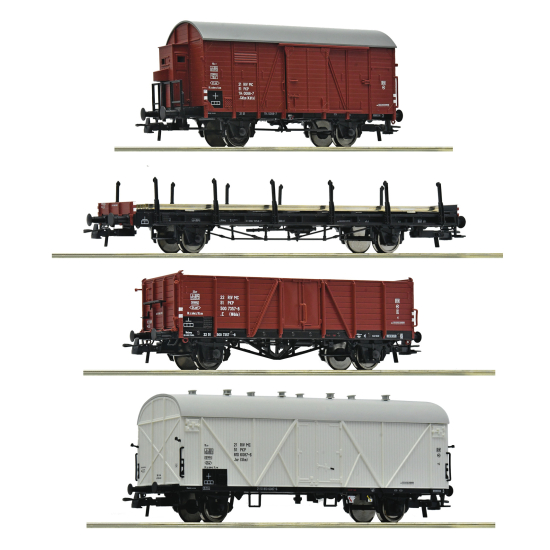 Roco 6600101 , Zestaw 4 wagonów towarowych PKP , H0